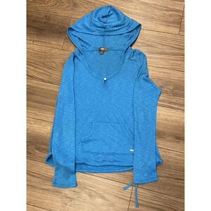 ALO Lightweight Hoodie Yoga Aqua Blue Large Kangaroo Pockets Casual Athleisure